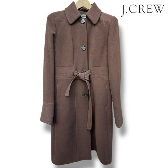 J Crew Brown Belted Wool Tie Peacoat Trench Coat Women's Preppy | Size 10T - Picture 1 of 17